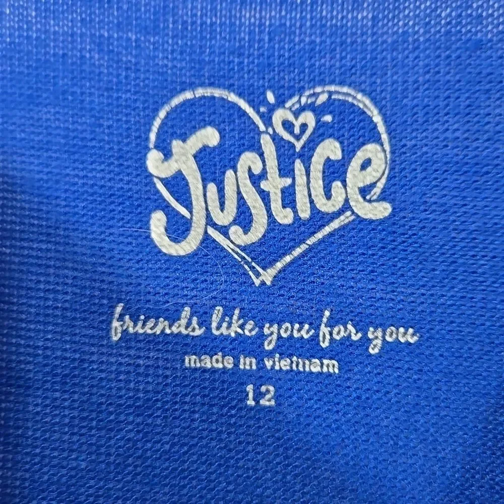 Justice Girls 12 Blue Glitter Dance Top Long Sleeve Knit Sweater Graphic Tee